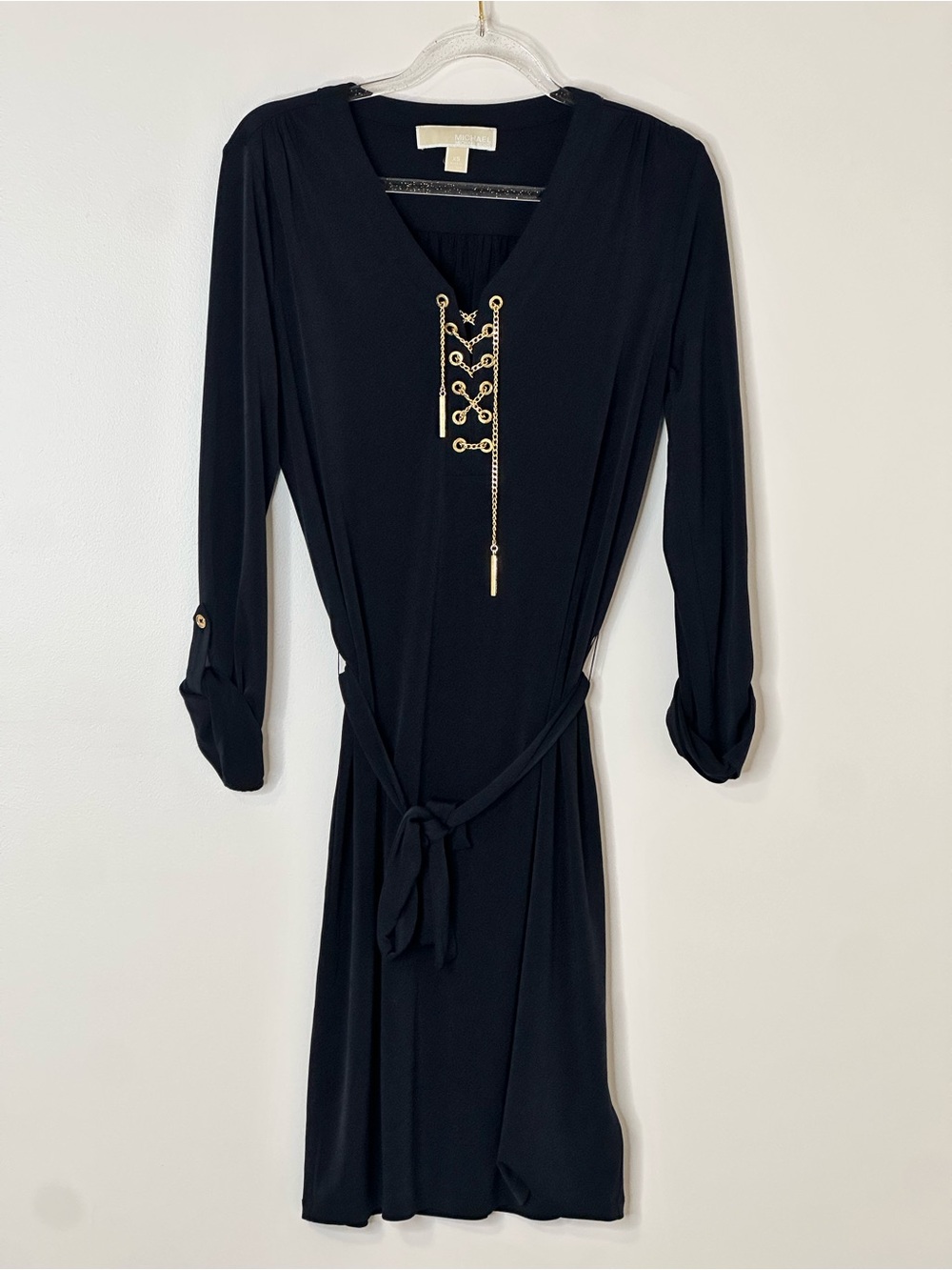 Michael Michael Kors Navy Chain Lace-Up Tie Waist Dress XS